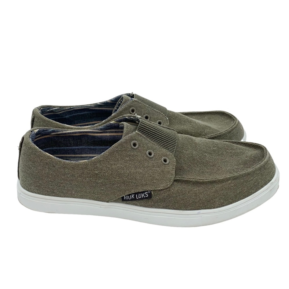 MUK LUKS Men's Billie Canvas Shoe-Khaki Sandal Size 12 Green